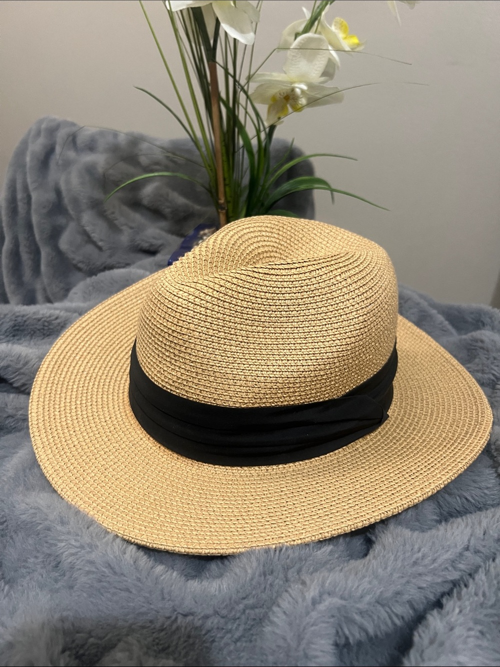 Panama Khaki Hat with Black Band EUC